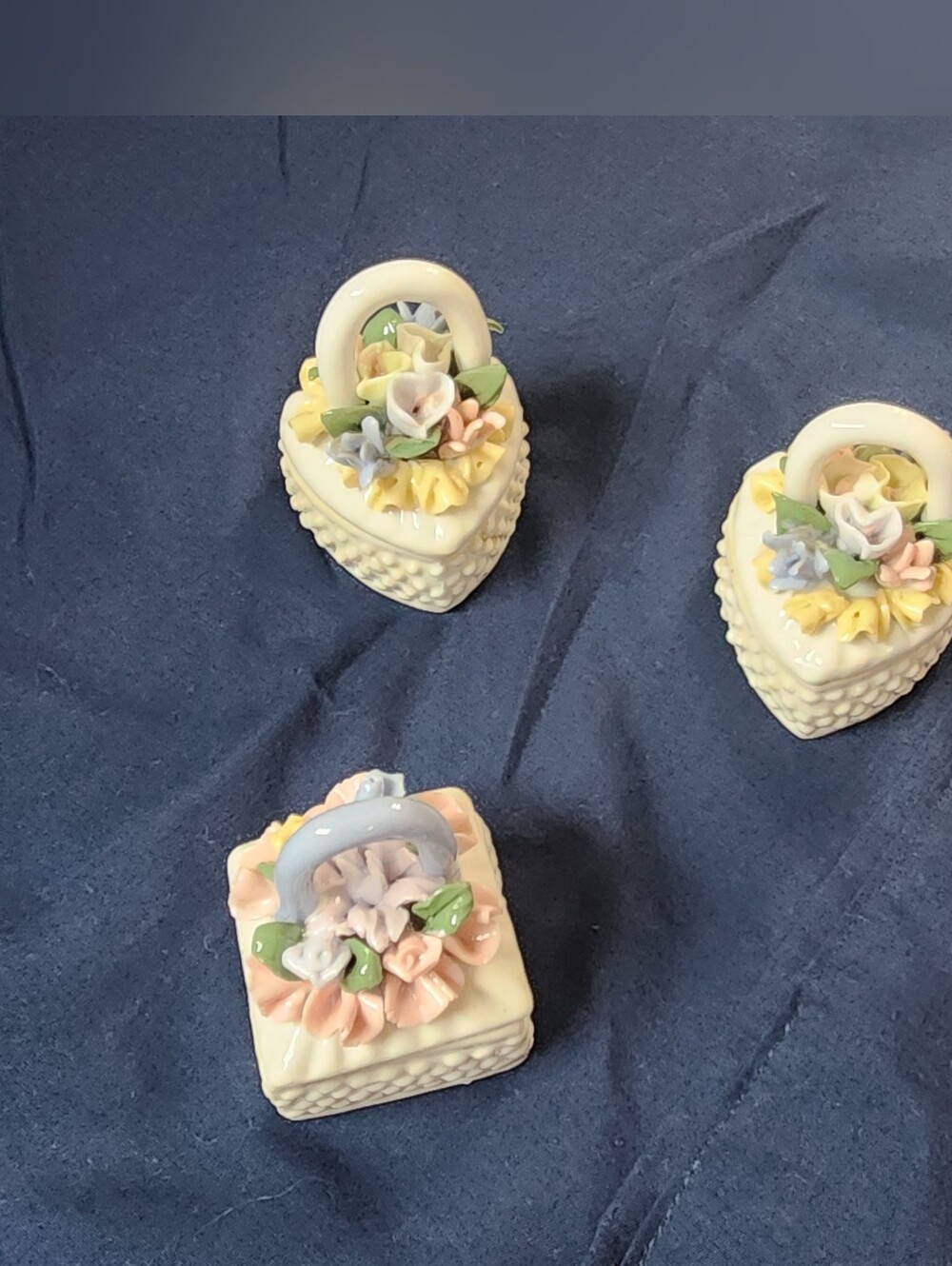 Cream Porcelain Floral Basket Party Favor Set - Decorative Table Accents